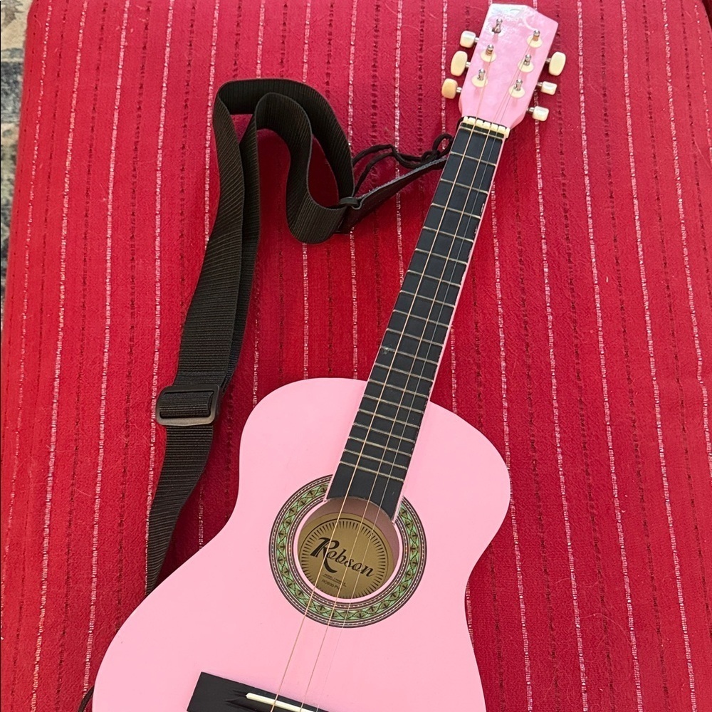 Robson Acoustic Guitar with strap 30” Junior Size Model ROB30 pink